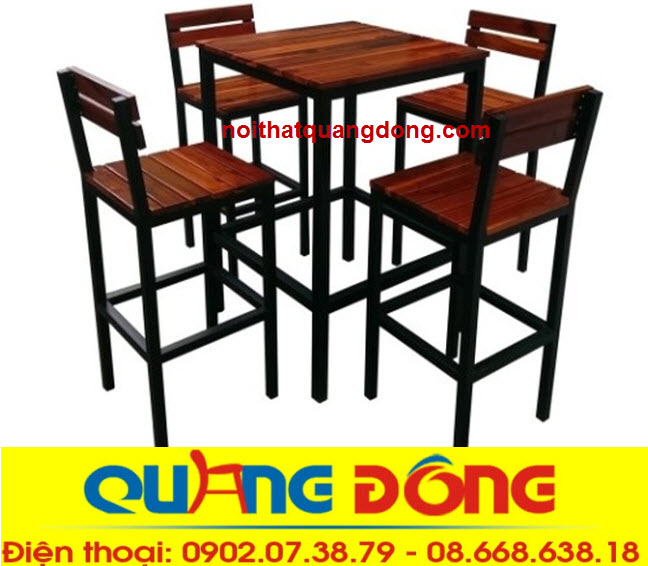bàn ghế gỗ khung sắt QD-07
